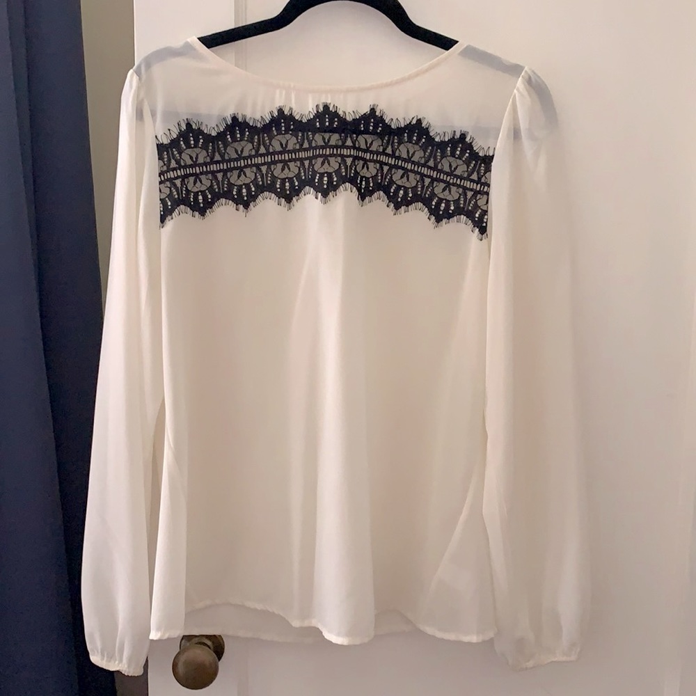 Off white sheer shirt w/ black lace detail